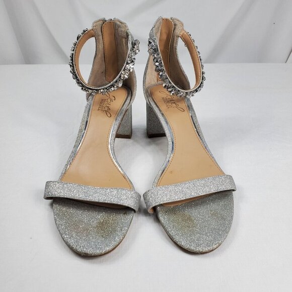 Badgley Mischka Women's Silver Ankle Strap Heels Catalina Open Toe Size 7.5 - Picture 3 of 12